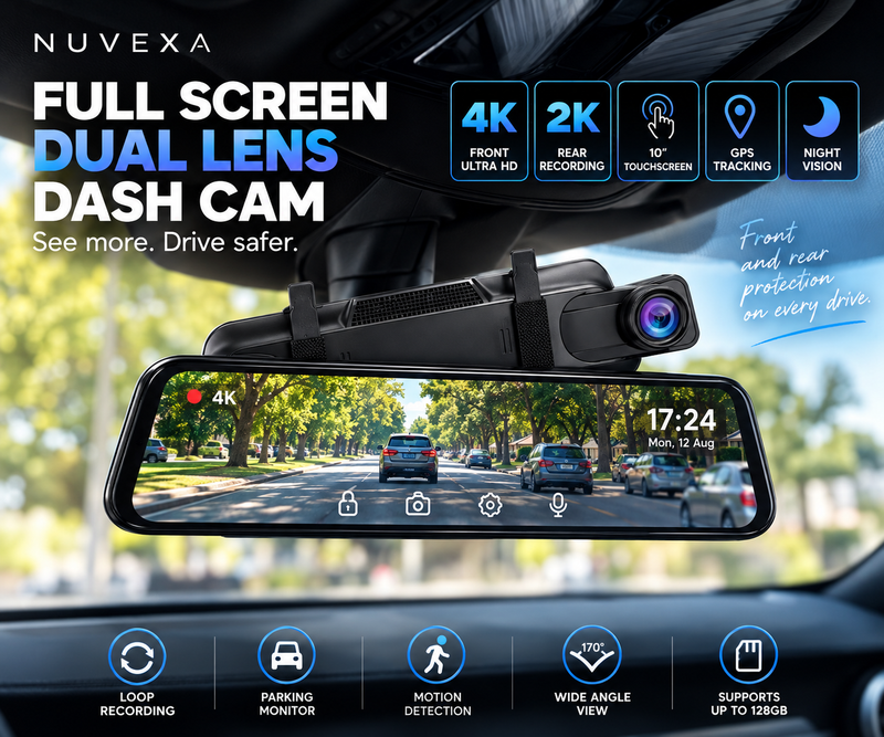 Nuvexa 4K + 2K Mirror Dash Cam with WiFi, GPS & ADAS