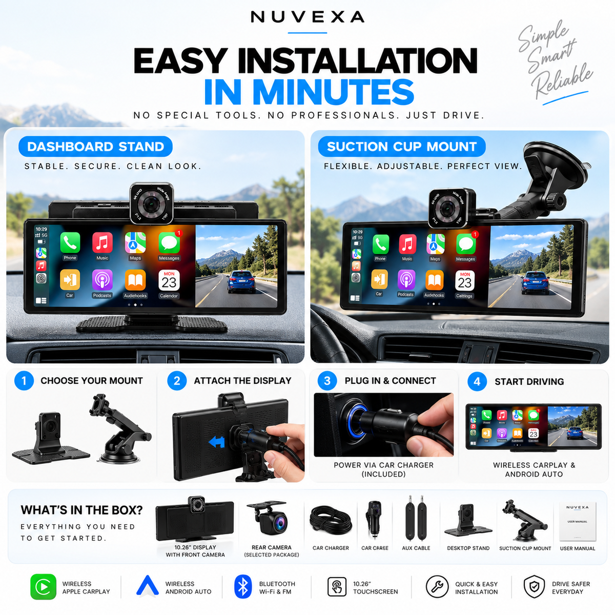 Nuvexa 10.26" Wireless CarPlay Display
