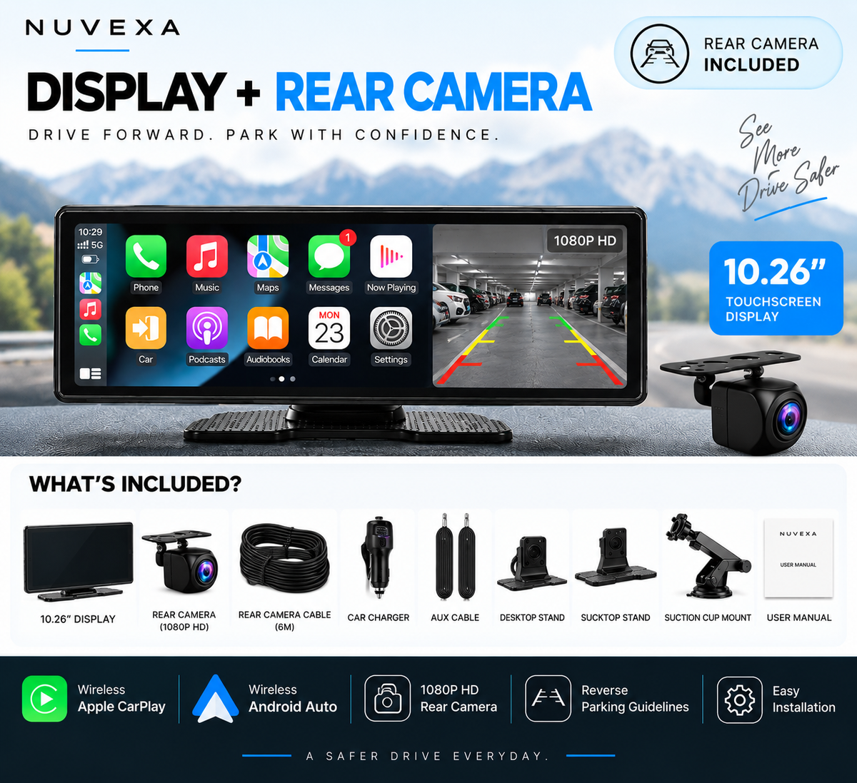 Nuvexa 10.26" Wireless CarPlay Display